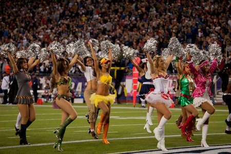 BOSTON - OCTOBER 16: New England Patriots cheerleaders at Gillette Stadium on October 16, 2011 in Foxborough, Boston, MA のeditorial素材