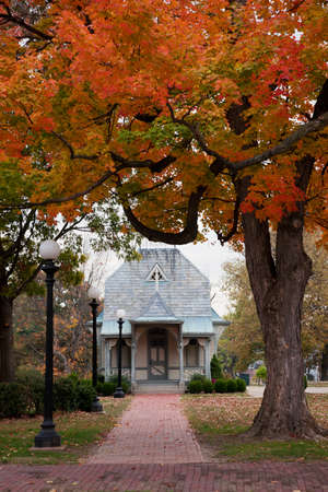 Front entrance of home with fall colors のeditorial素材