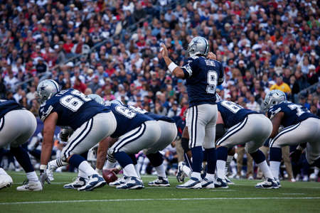 Gillette Stadium, Foxborough, MA - October 16, 2011 - Quarterback Tony Romo #9 of Dallas Cowboys...