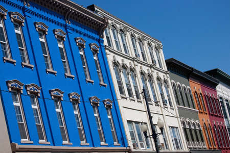 Brightly colored store fronts in Augusta, Maineのeditorial素材