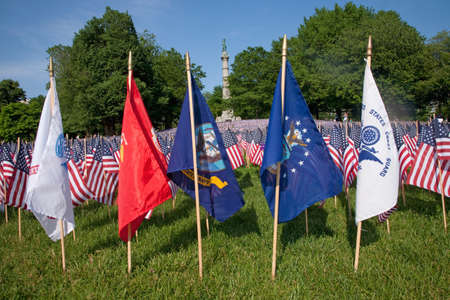 Flags displayed in a field in Boston, Massachusetts on Memorial Day, 2011