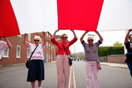 Flag of the United States of America for War of 1812 Bicentennial, USS Constitution Ship and Museum, Freedom Trail, Charlestown, Boston, Massachusettsのeditorial素材