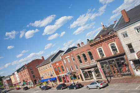 Storefronts on Water Street in Hallowell, Maineのeditorial素材