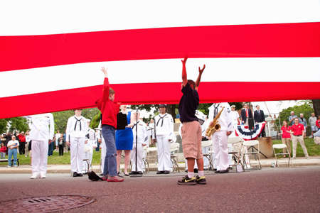 Flag of the United States of America for War of 1812 Bicentennial, USS Constitution Ship and Museum, Freedom Trail, Charlestown, Boston, Massachusettsのeditorial素材