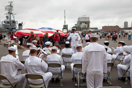 Band at War of 1812 Bicentennial, USS Constitution Ship and Museum, Freedom Trail, Charlestown, Boston, Massachusettsのeditorial素材