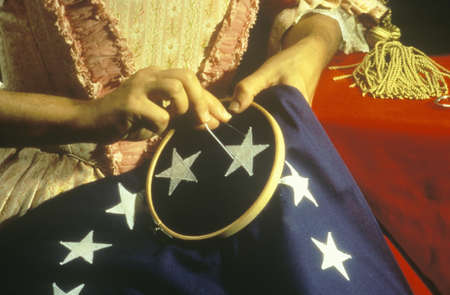 Living history reenactment of making of first American flag, Philadelphia, Pennsylvaniaのeditorial素材