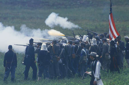 Historical reenactment of the Battle of Manassas, marking the beginning of the Civil War, Virginiaのeditorial素材