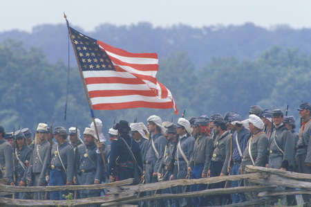 Historical reenactment of the Battle of Manassas, marking the beginning of the Civil War, Virginiaのeditorial素材