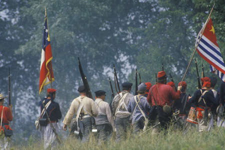 Historical reenactment of the Battle of Manassas, marking the beginning of the Civil War, Virginiaのeditorial素材