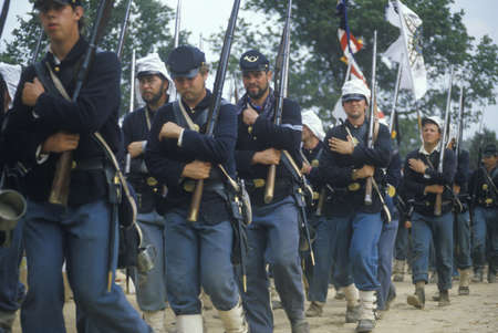 Historical reenactment of the Battle of Manassas, marking the beginning of the Civil War, Virginiaのeditorial素材