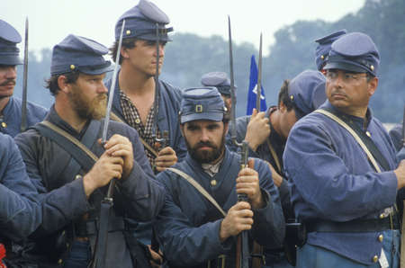 Historical reenactment of the Battle of Manassas, marking the beginning of the Civil War, Virginiaのeditorial素材