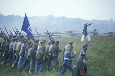 Historical reenactment of the Battle of Manassas, marking the beginning of the Civil War, Virginiaのeditorial素材