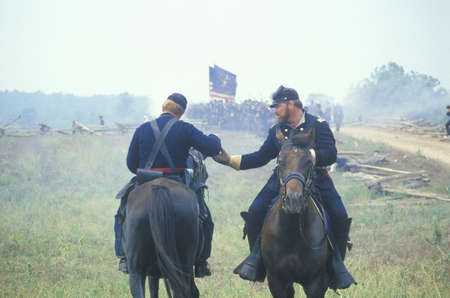 Historical reenactment of the Battle of Manassas, marking the beginning of the Civil War, Virginiaのeditorial素材