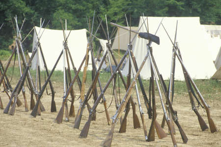Historical reenactment of the Battle of Manassas, marking the beginning of the Civil War, Virginiaのeditorial素材