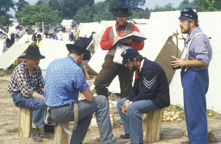 Confederate participants in camp scene during recreation of Battle of Manassas, marking the beginning of the Civil Warのeditorial素材