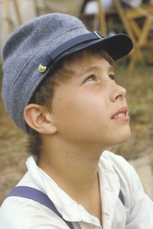 Portrait of young Civil War participant in camp scene during recreation of Battle of Manassas, Virginiaのeditorial素材