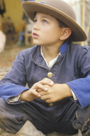 Portrait of young Civil War participant in camp scene during recreation of Battle of Manassas, Virginiaのeditorial素材