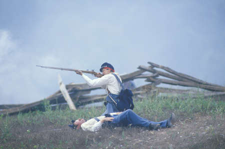 Historical reenactment of the Battle of Manassas, marking the beginning of the Civil War, Virginiaのeditorial素材