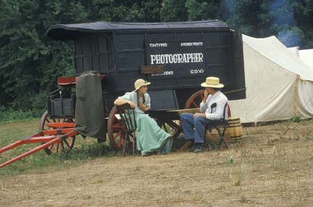 Historical reenactment of the Battle of Manassas, marking the beginning of the Civil War, Virginiaのeditorial素材