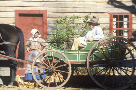 Horse drawn carriage in Old Sturbridge, Historic town in MAのeditorial素材