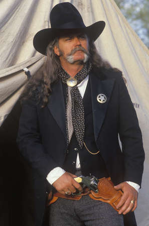 Living History participant posing as US Marshall, CAのeditorial素材