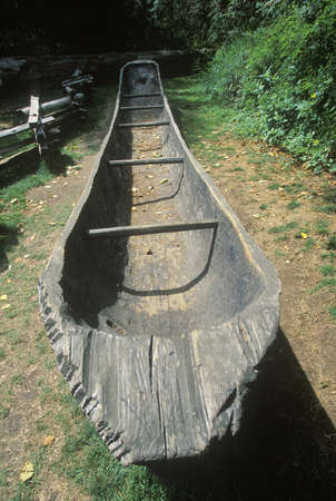 Replica of dugout canoe at the Lewis and Clark expedition headquarters of the Fort Clatsoo National Memorialのeditorial素材
