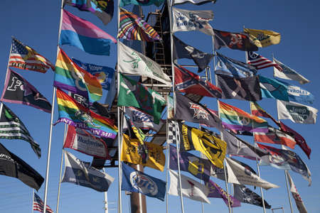 Colorful novelty flags flying in Las Vegas, Nevadaのeditorial素材