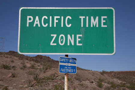 Pacific Time Zone green signageの写真素材