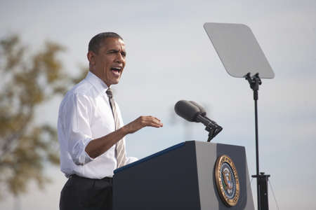 2012 Democrat Presidential Candidate, Senator Barack Obama speaking at a Presidential Campaign rallyのeditorial素材