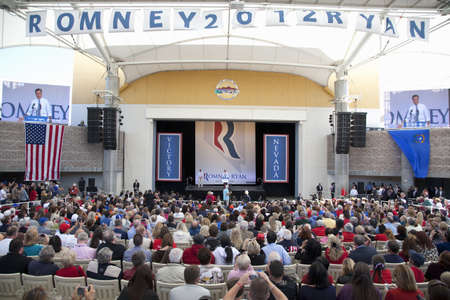2012 Republican Presidential Candidate, Governor Mitt Romney speaking at a Presidential Campaign rally in Henderson, Nevadaのeditorial素材