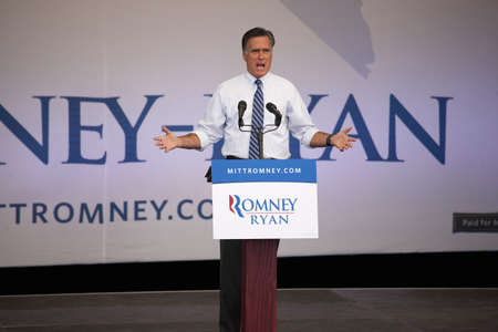 2012 Republican Presidential Candidate, Governor Mitt Romney speaking at a Presidential Campaign rally in Henderson, Nevadaのeditorial素材