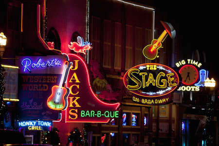 Bright neon signages in Lower Broadway, Nashville, TN
