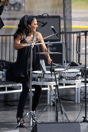 Sheila E. performs at President Barack Obama's Campaign rally at the Cheyenne Sports Complex in North Las Vegas, Nevadaのeditorial素材