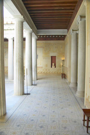 Courtyard at the Villa Kerylos, located on Pointe des Fourmis, in Beaulieu-Sur-Mer, Franceのeditorial素材