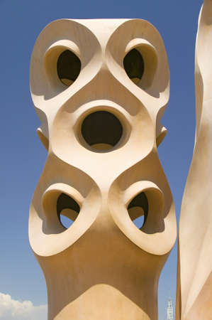 Sculptural chimneys on roof of Casa Mila, La Pedrera, by Antoni Gaudi, built between 1905-1911, Barcelona, Spainのeditorial素材