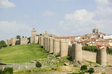 Walled city from 1000 A.D. surrounds Avila Spain, an old Castilian Spanish villageのeditorial素材