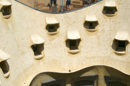 Apartment windows of Casa Mila or La Pedrera (the Stone Quarry) by Antoni Gaudi, built between 1905-1911, Barcelona, Spainのeditorial素材