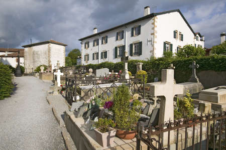 Cemetery in Sare, France in Basque Country on Spanish-French border, a hilltop 17th century village in the Labourd province. It is centered around the Place du Fronto, close to St. Jean de Luz, on the Cote Basque, France.のeditorial素材