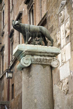 The Capitoline Wolf, the famous Etruscan statue on column near Roman Forum, Rome, Italy, Europeのeditorial素材