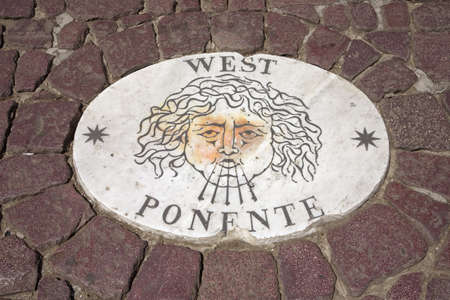 Symbol for "West Ponente" who blows winds from the west in St Peter's Square and St Peter's Basilica at Vatican City, center of Catholic Church, Rome, Italy, Europeのeditorial素材