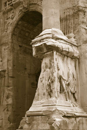 Detail shot of Triumphal Arches, Arch of Septimius Severus, Roman Forum, Rome, Italy, Europeのeditorial素材
