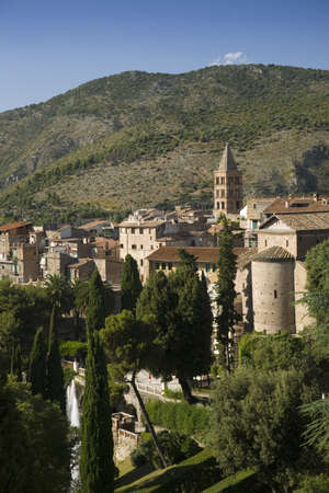 View of Tivoli from Villa d'Este near Rome, Italy, Europe, commissioned and built by Cardinal Ippolito d'Este, the son of Lucrezia Borgia and the grandson of Pope Alexander Vのeditorial素材