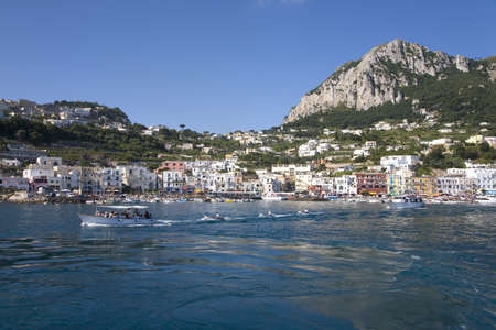 Marina Grande Harbor in the City of Capri, an Italian island off the Sorrentine Peninsula on the south side of Gulf of Naples, in the region of Campania, Province of Naples, Italy, Europeのeditorial素材
