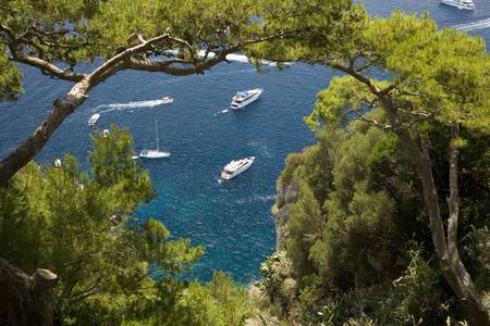City of Capri, an Italian island off the Sorrentine Peninsula on the south side of Gulf of Naples, in the region of Campania, Province of Naples, Italy, Europeのeditorial素材