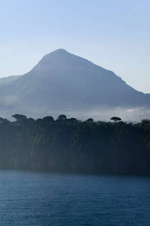 View from water of City of Capri, an Italian island off the Sorrentine Peninsula on the south side of Gulf of Naples, in the region of Campania, Province of Naples, Italy, Europeのeditorial素材