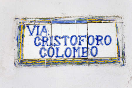 "Via Cristoforo Colombo," Columbus sign in Capri, Italy, Europeのeditorial素材