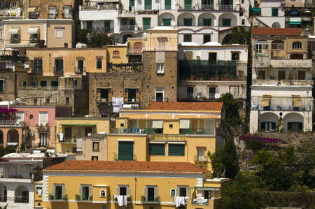 Tight shot of the buildings of Amalfi, a town in the province of Salerno, in the region of Campania, Italy, on the Gulf of Salerno, 24 miles southeast of Naplesのeditorial素材