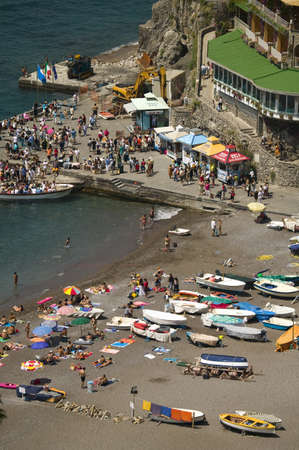 Elevated view of water front of Amalfi, a town in the province of Salerno, in the region of Campania, Italy, on the Gulf of Salerno, 24 miles southeast of Naplesのeditorial素材