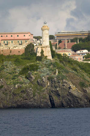 Water view of Portoferraio, Province of Livorno, on the island of Elba in the Tuscan Archipelago of Italy, Europe, where Napoleon Bonaparte was exiled in 1814のeditorial素材