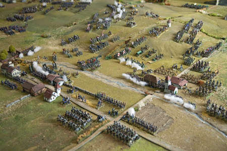 Toy solider battlefield at Villa of San Martino on the island of Elba in the Tuscan Archipelago of Italy, Europe, where Napoleon Bonaparte was exiled in 1814のeditorial素材